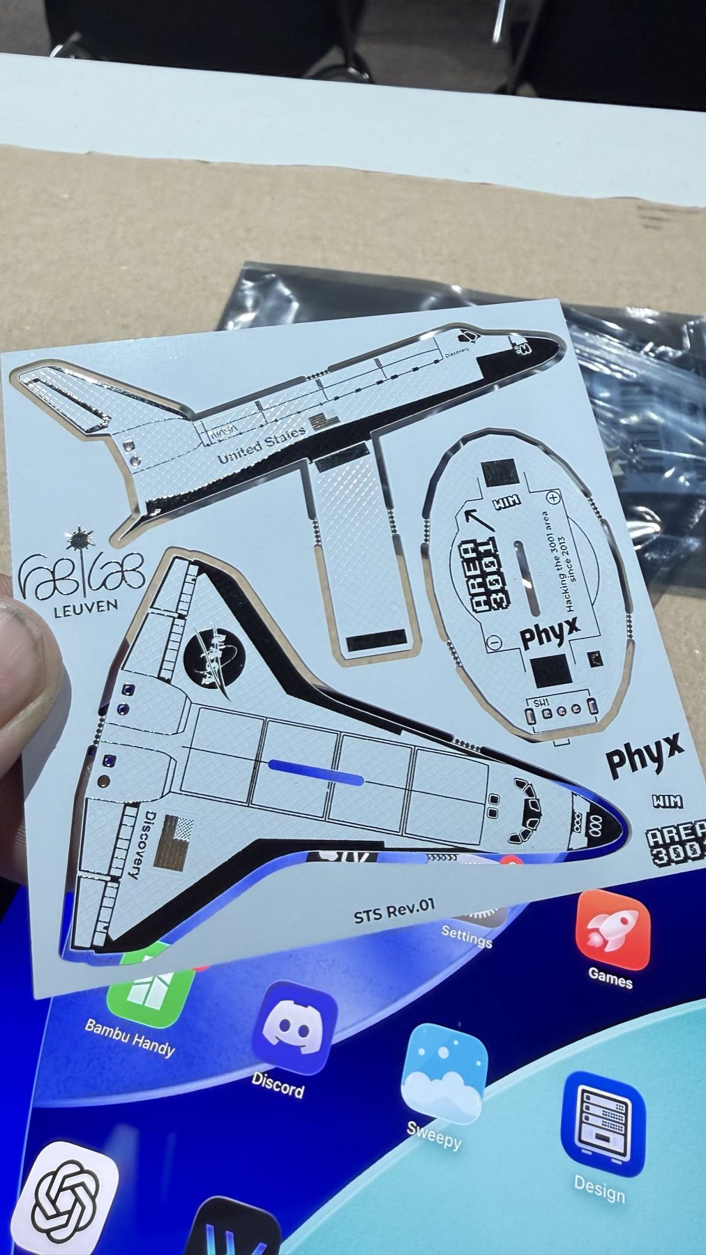 The shuttle-shaped printed circuit boards before assembly.