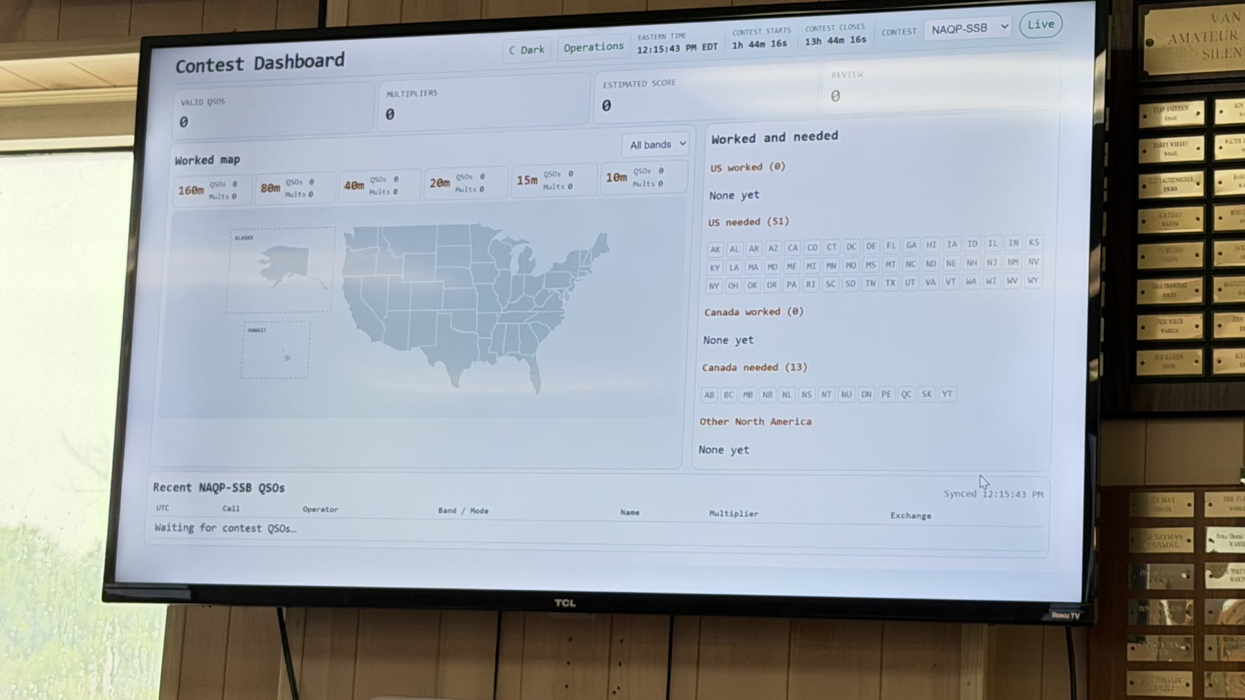 The custom contest dashboard at the beginning of the event, ready for the first QSO.